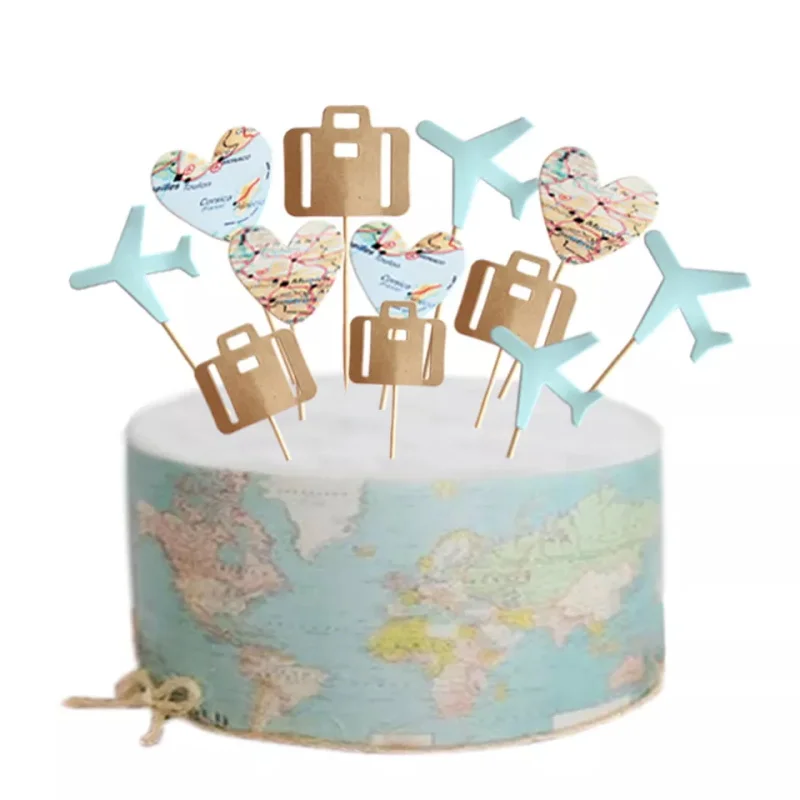 Reise-Cupcake-Topper, Flugzeugkarte, Herz, Reise-Kuchenaufsatz, Picks für Weltreisen, Mottoparty, Geburtstag, Babyparty, Hochzeit – Detail 6