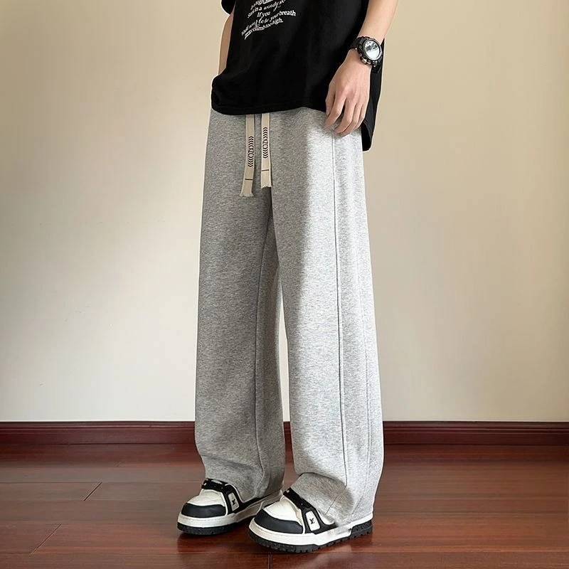 Men's American Style Casual Pants Autumn Winter Fleece Lined Trendy Versatile Loose Straight Leg Student Athletic Sweatpants​