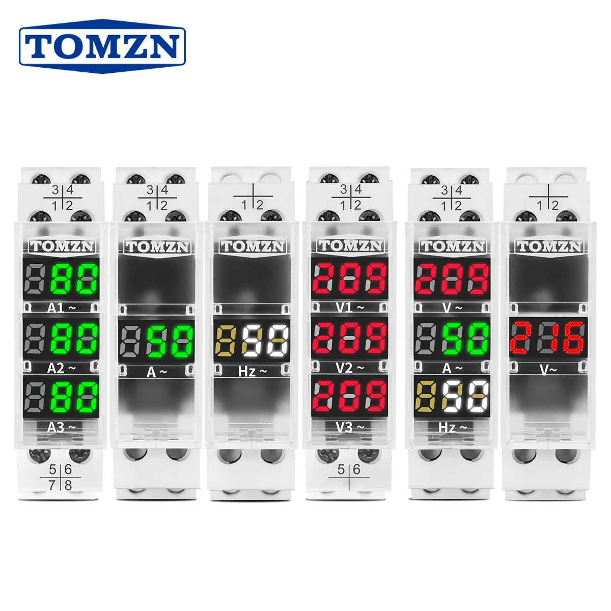 Din Rail 18mm Voltage Meter Ammeter AC 40-500V 220V 380V Single Three Phase Modular Indicator LED Digital Display Detector