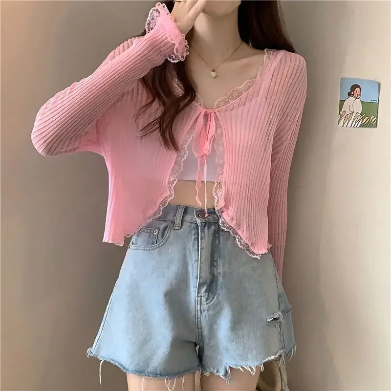 4 Colors Cardigans Women Lace Sexy Solid Casual Summer Sun-proof Thin Breathable Cropped Korean Style Female All-match Ulzzang