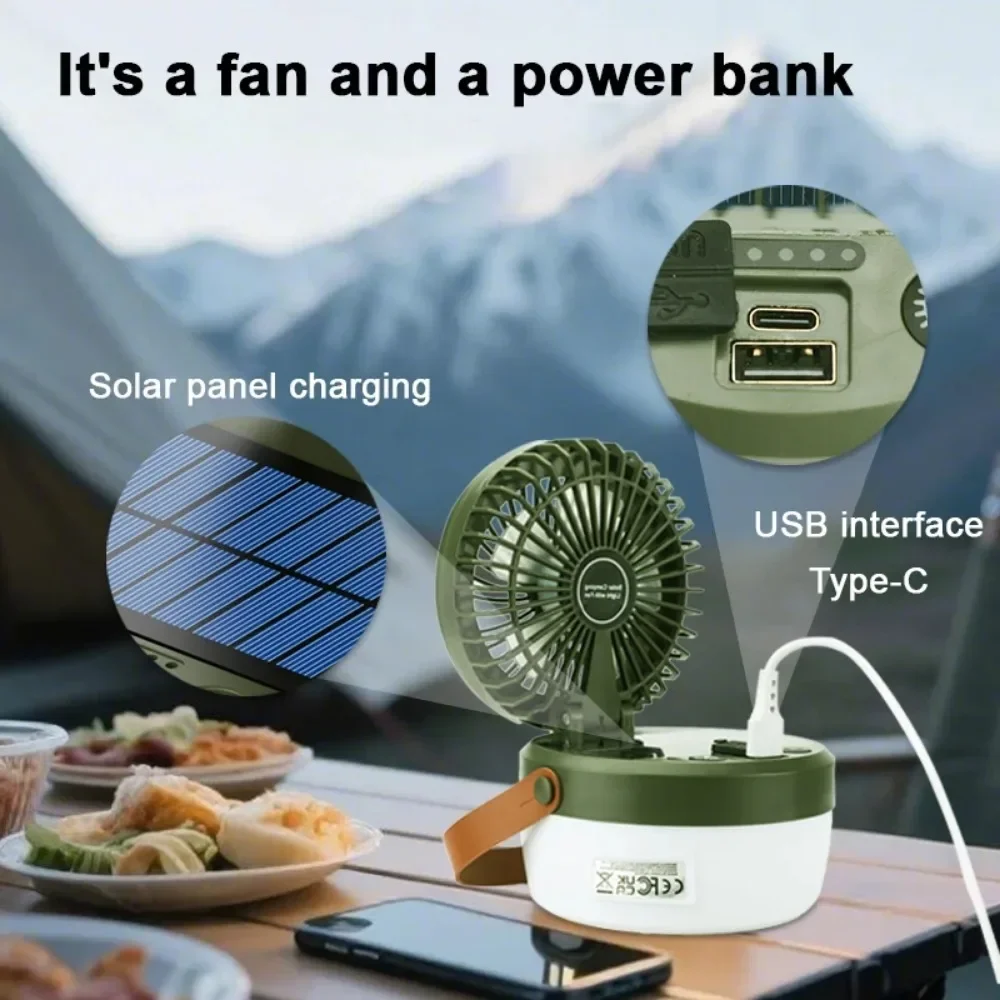 فانوس محمول يعمل بالطاقة الشمسية 2 في 1 مع مروحة - ضوء قابل للطي وقابل لإعادة الشحن للتخييم والتنزه والخيام والبقاء في الهواء الطلق #3