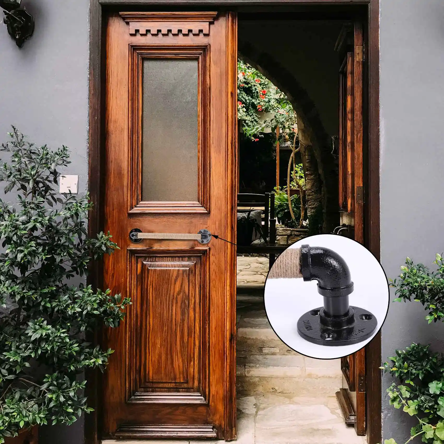ABMR-Industrial Style Pipe Furniture Handle Barn Sliding Wooden Door Handles Black Antique Vintage European Wrought Iron Rope Ha