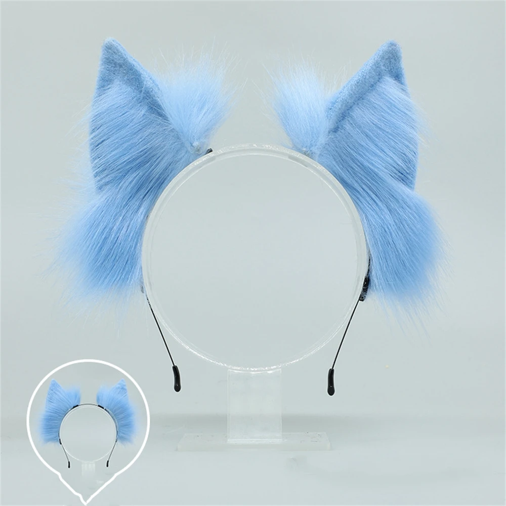 น่ารัก Faux ขนหมาป่าหูที่สมจริง Furry Fluffy สัตว์ผม Hoop Lolita อะนิเมะ Masquerade ชุดคอสเพลย์ผู้หญิง Hair Accessor