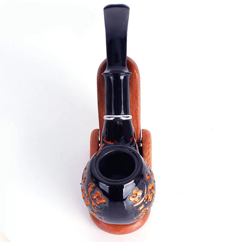 Engraved Flower Resin Wood Smoking Pipe Handmade Portable Tobacco Pipe Classic Bent Pipes Cigar Tube As Best Gift