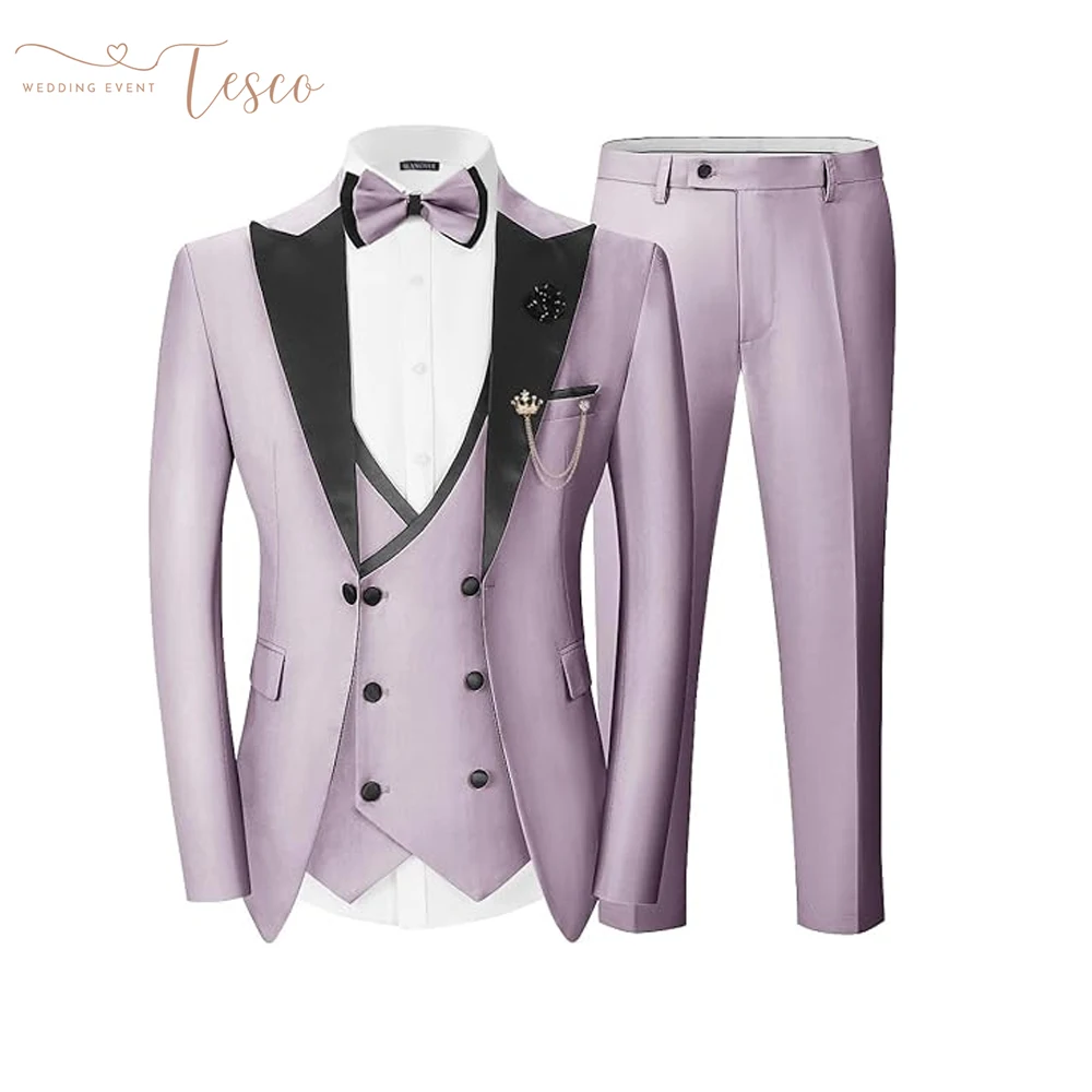 

Tesco Customized Men's Suit Double Breasted 3 Piece Slim Fit Suits for Wedding Suit Men Prom Suits Vest Pants Sets