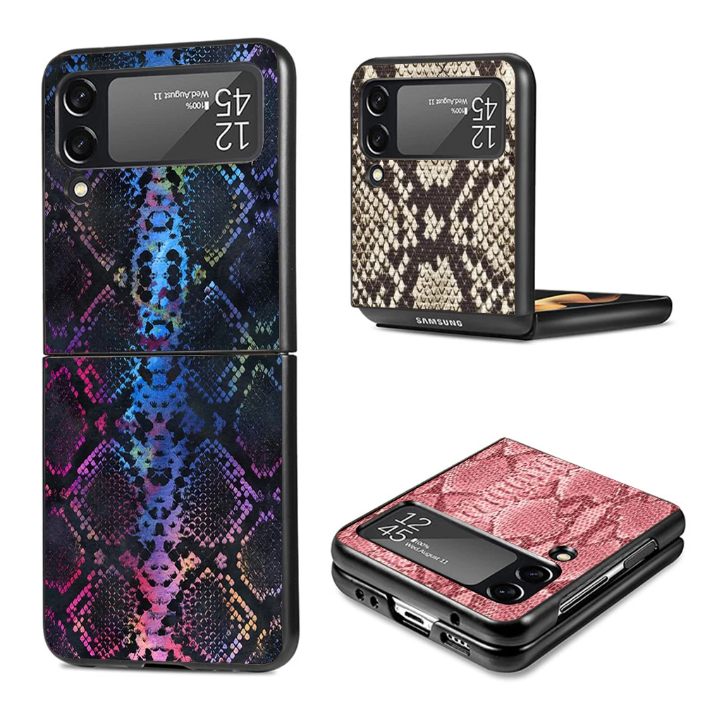 Pink Snake Skin Printing Drawing Phone Case For Samsung Galaxy Z Flip3 Flip4 Flip5 Flip6 PC Shell For Z Flip 3 4 5 6 Hard Foldin