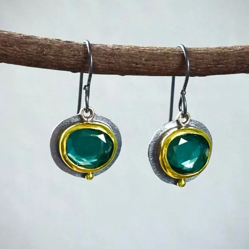 

Jianjie Women's Dainty Green Color Cut Zirconia Inlaid Pendant Earrings Ethnic Style Retro New Ear Jewelry Fashion Trend