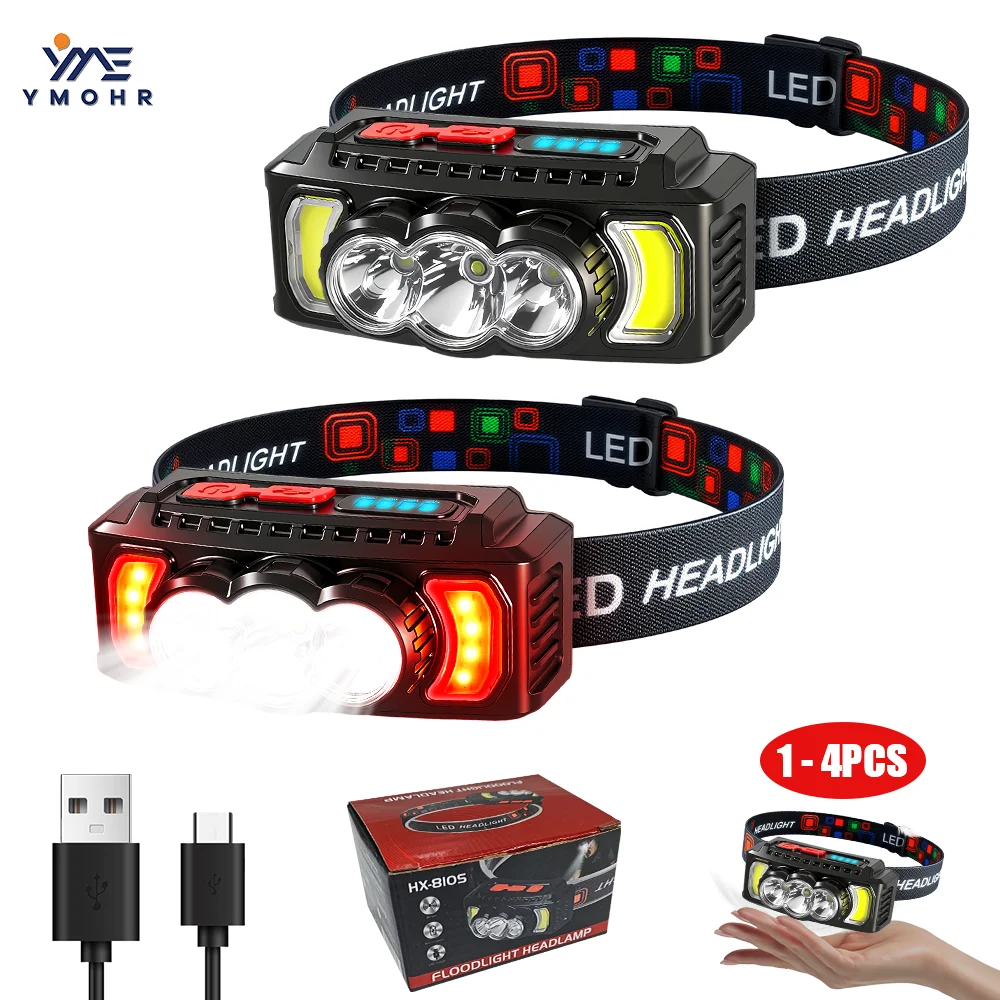 

Налобный фонарь с двумя фонарями, светодиодный налобный фонарь с перезаряжаемой батареей 18650, мощный налобный фонарь, водонепроницаемая головка COB, светодиодный передний фонарик для рыбалки