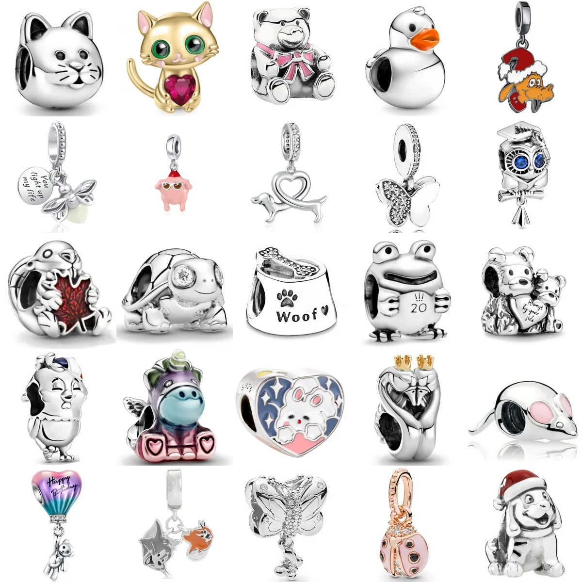 New S925 Silver Double Color Frog Bear Sparkling Claws Exquisite Charm Fit for Original Bracelet DIY Jewelry Accessories Gifts
