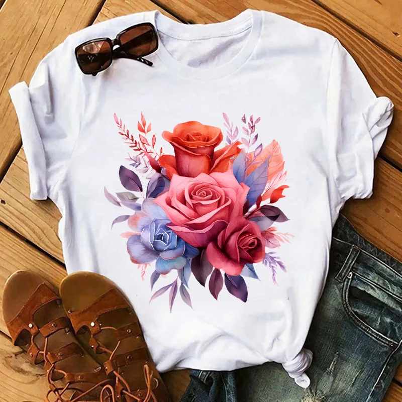 Retro gorgeous rosa chinensis Lady Flowers DTF patches for clothing Heat Transfer On Clothes transfer ready to press Iron On