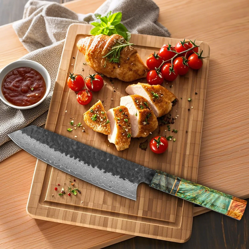 8 Inch Chef Knife Japanese Professional Kiritsuke Knife Damascus Steel Octagonal Handle Kitchen Knives Razor Sharp Meat
