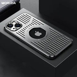 Fashion Metal Heat Dissipation Magnetic Magsafe Case for iPhone 14 16 Pro Max 13 12 15 16 Pro Logo Hole Wireless Charging Cover