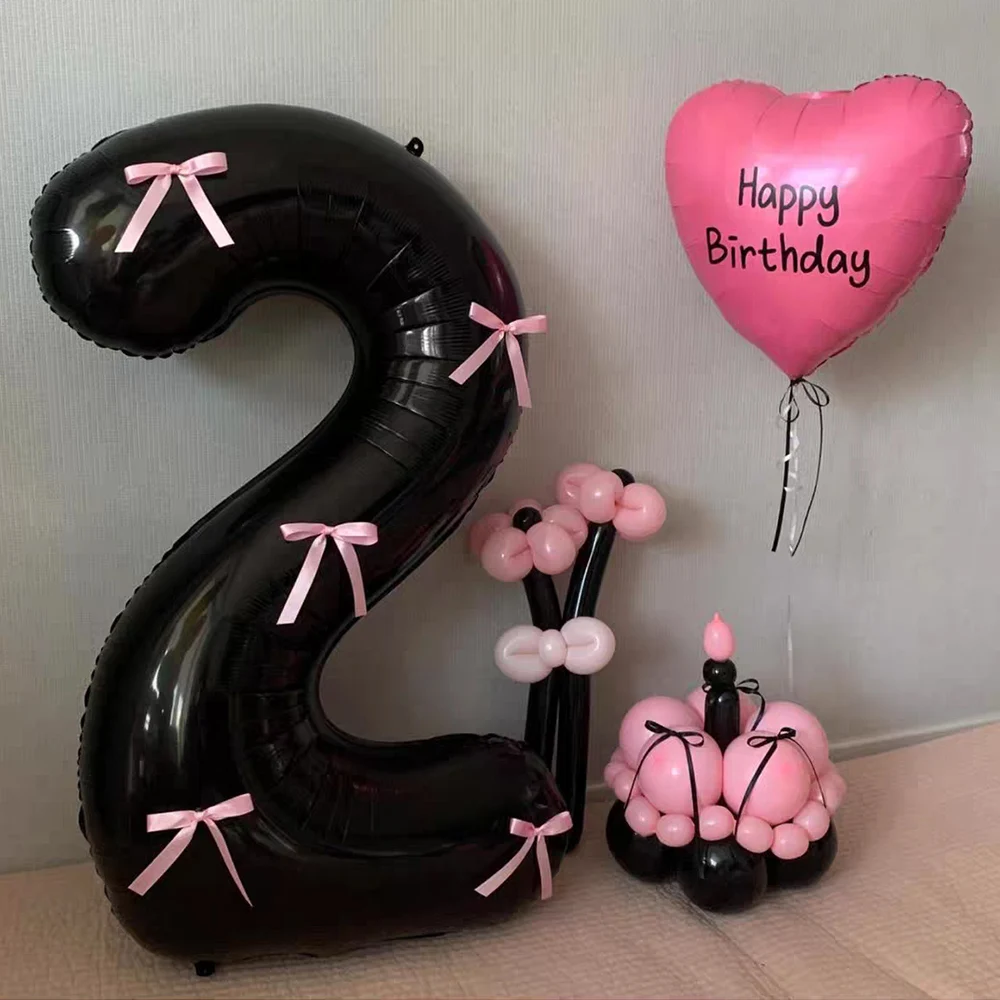 INS 32inch Black Large Number Foil Balloons Figure Helium Balloon Birthday decals Photo props Birthday Party Decorations