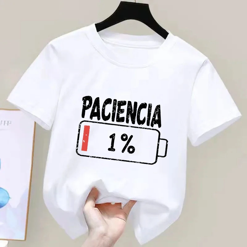 Vibrant Spanish Letter Print Short Sleeve Round Neck Kids Casual T-Shirt 100%cotton Summer - Breathable Tops