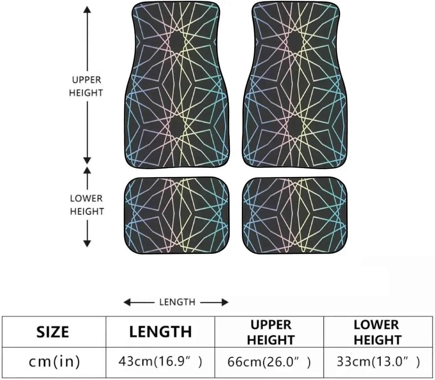 Car Floor Mats Holographic Iridescent Gradient 12 fold Geometric Seamless Repeat Carpet Floor Mats for Cars, Auto Interior Decor