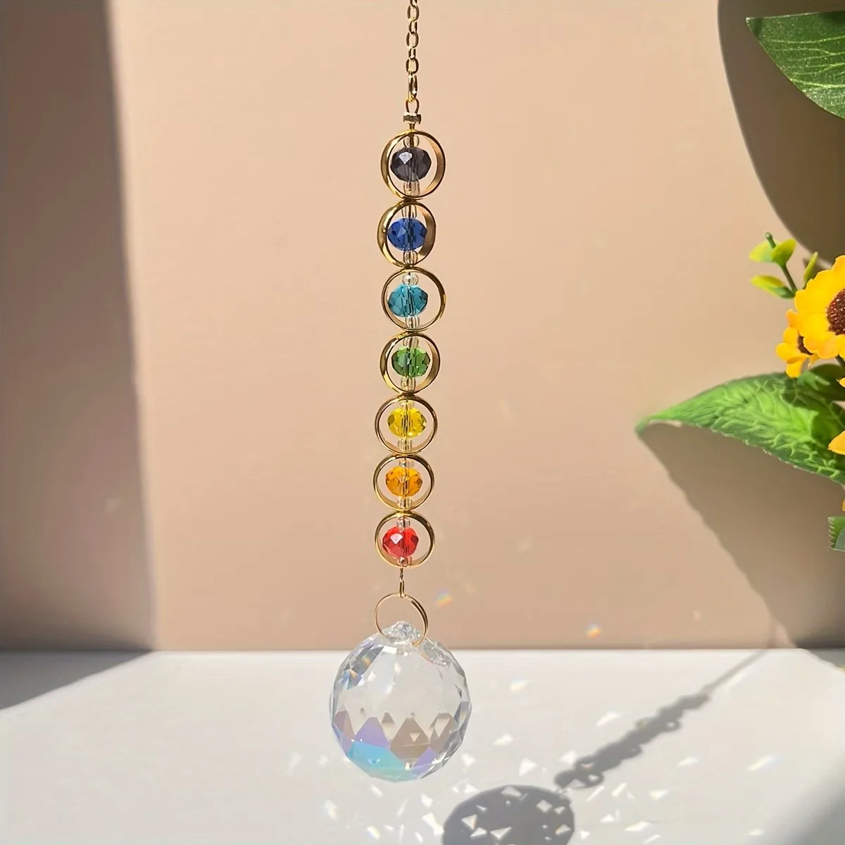 1pc Colorful Crystal Sun Catcher Rainbow Maker Prism with Hanging Chain for Thanksgiving Home Decoration