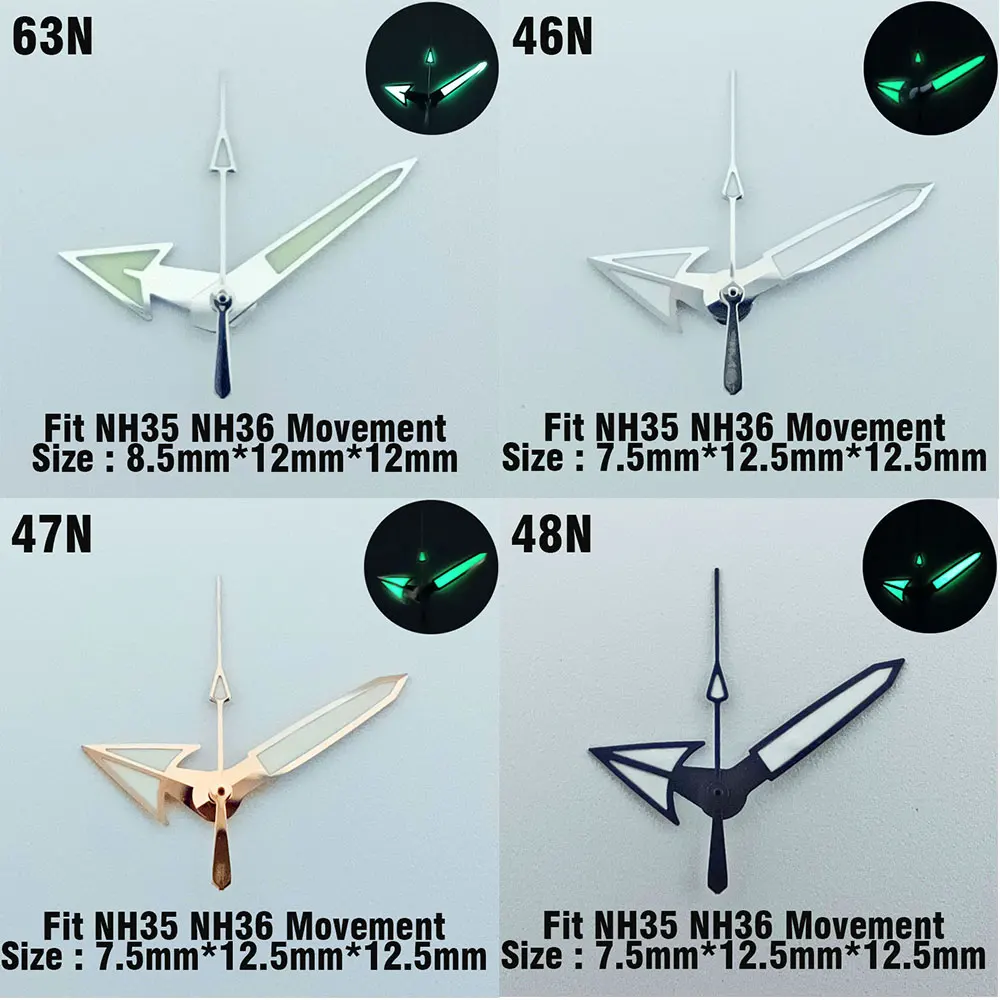 

7.5*12.5*12.5mm arrowhead watch hands Super Green glow in the dark watch hands for NH series 35 36movementassembled watch parts