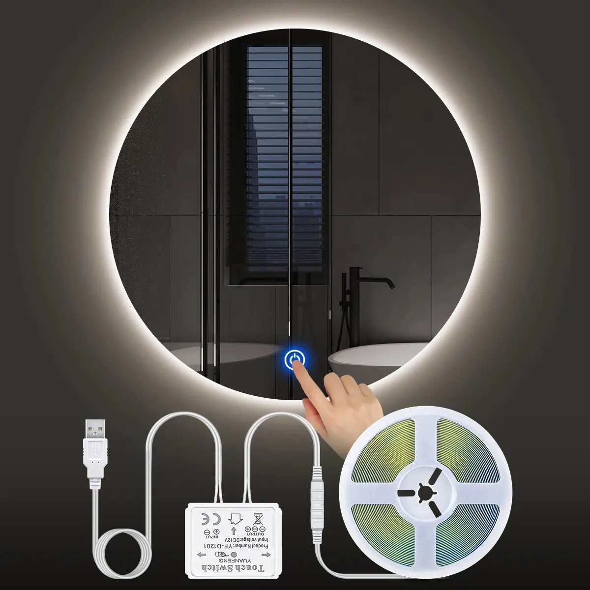 Podświetlenie lusterka do makijażu COB 5V USB LED Strip Penetrate Mirror Touch Sensor Switch Dimmable Bathroom Vanity Mirror Light