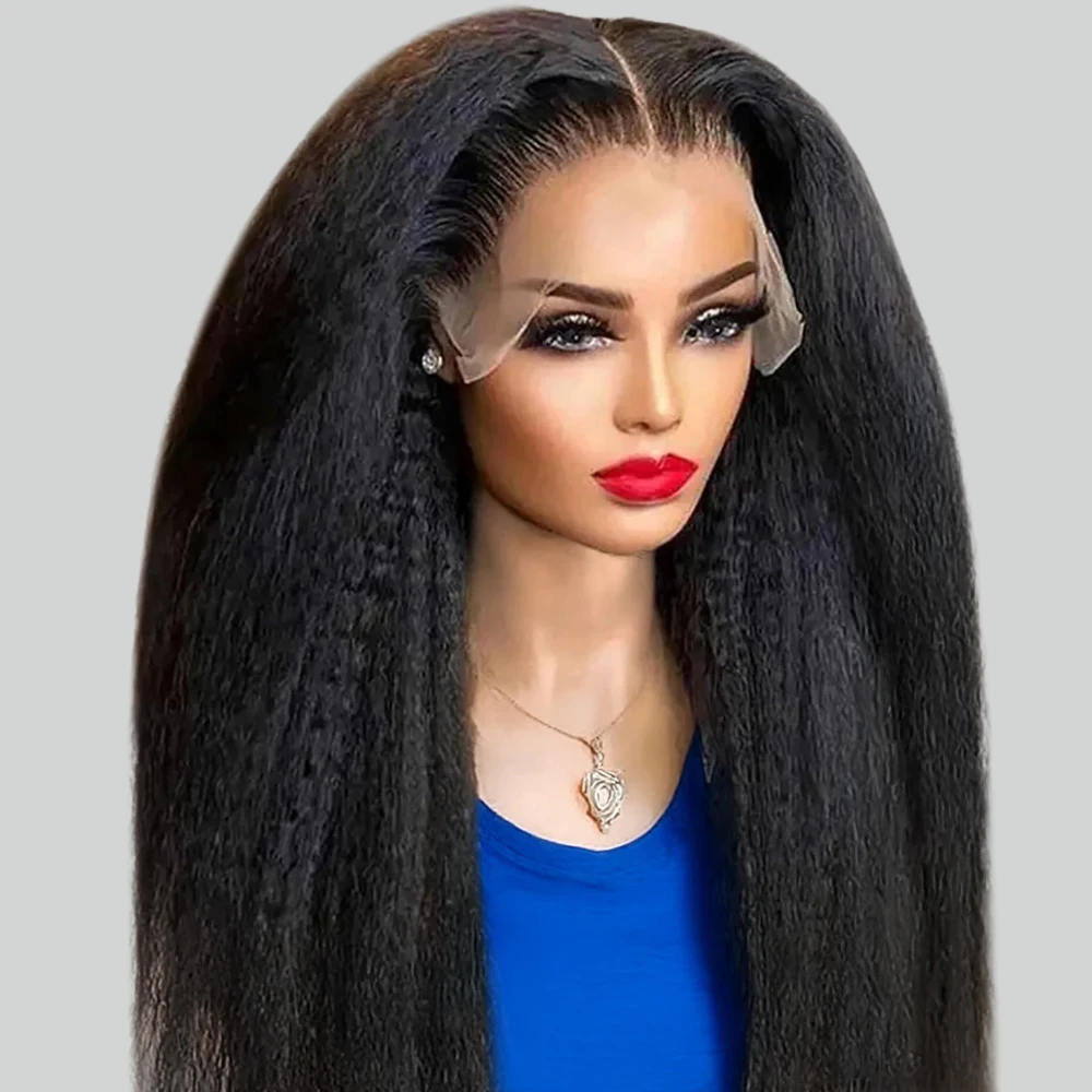 Full 360 Hd Lace Frontal Wig Kinky Yaki Straight Lace Front Human Hair Wig 40 Inch Straight Human Hair Wig For Women 300 Density