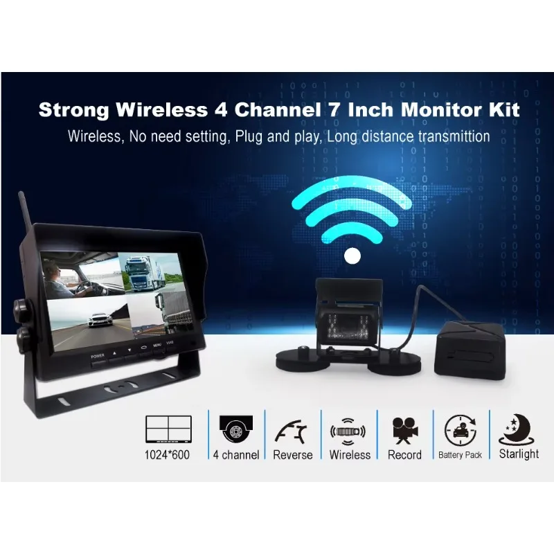 7-Inch TFT LCD Car with 4 Backup System for Truck Van Coach Bus Rearview Mirror Type Desktop Placement