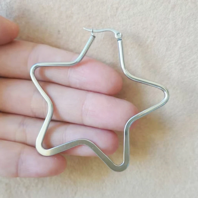 316 L Stainless Steel Hoop Earrings Star Shape Design Never Fade Good Quality