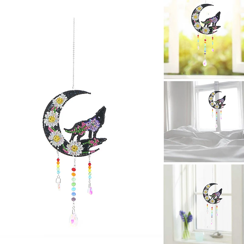 5D Diamond Painting Animal Wind Chime Digital Diamond Painting Kit Hanging Pendant Door Wall Window Decoration DIY Crafts