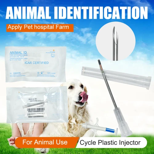Imagen 1 del producto FDX-B de aguja separada para animales, etiqueta de identificación de mascotas, jeringa de Microchip para animales de 134,2 KHz, inyector de Metal reciclado a juego, 2,12x12MM
