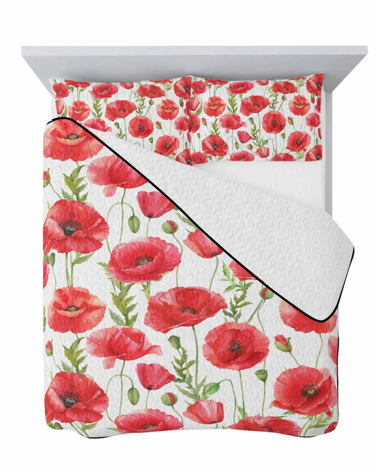 Watercolor Red Poppy Flower Texture Summer Cooling Quilt Air Condition Blanket Comfortable Lightweight Bedroom Thin Quilt