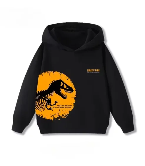 Bluzy dziecięce z kapturem na wiosnę i jesień z nadrukiem dinozaurów z Parku Jurajskiego, luźne, codzienne bluzy dla chłopców i dziewcząt, ubranka dla niemowląt.