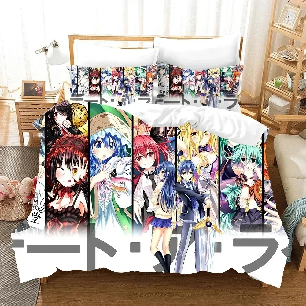 Date A Live Girls Japan Popular Anime 3D NEW Duvet Cover Pillowcase Bedding Set Adult Boy Girl Bedroom Decoration Single Double