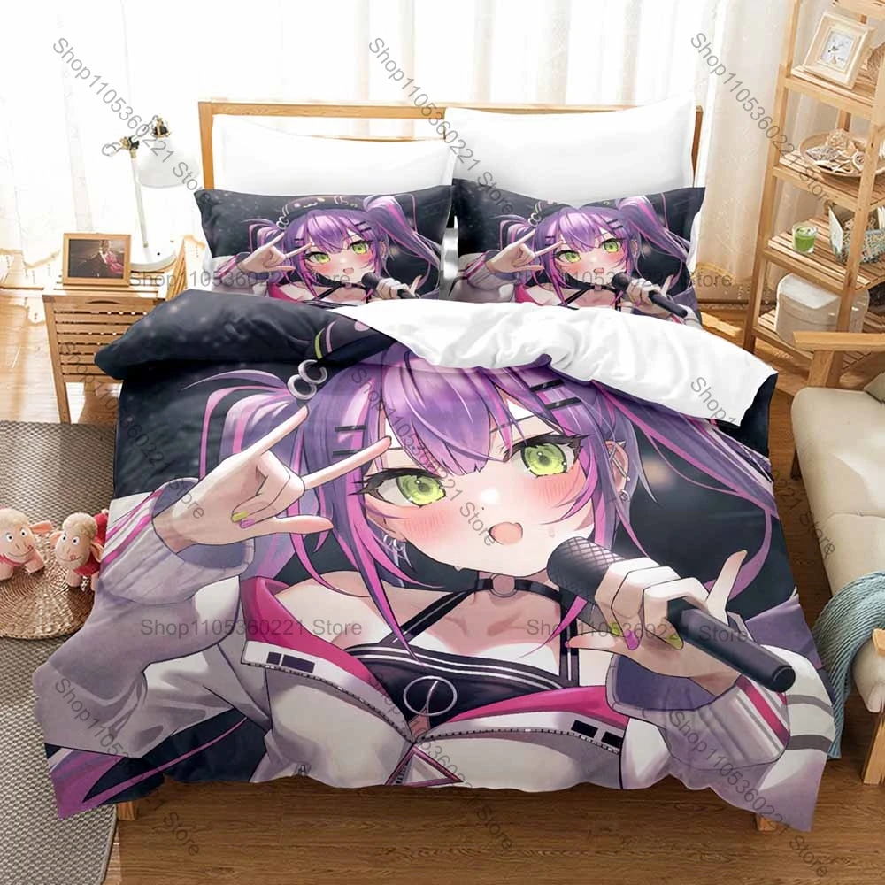Cool Cute Demon VTuber Tokoyami Towa Live Art Print Bedding Set 3in1 1 Duvet Cover 2 Pillowcases Soft Household Bed Textile