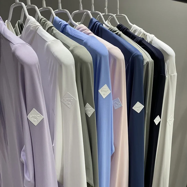 

Ткань для ощущения льда, солнцезащитная одежда для кожи, мужская и женская тонкая дышащая UPF50, легкая летняя модная верхняя одежда