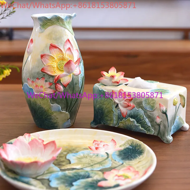 Ceramic lotus vase drawing carton office living room dining room home accessories crafts