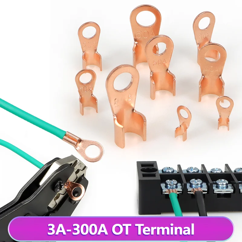 10/50Pcs OT Cable Lug OT3A-OT300A Bare Copper Ring Terminal Non-Insulated Crimp Connector For Battery Electrical Wire Connected
