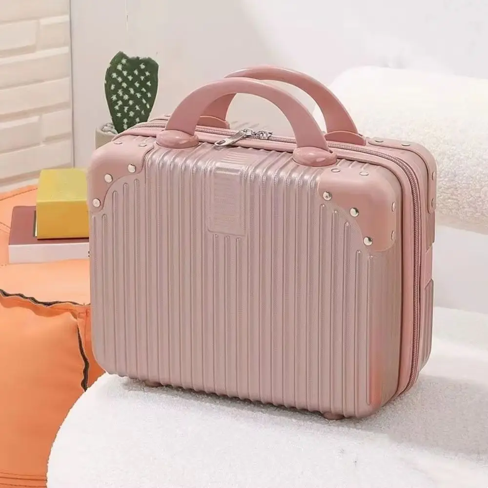 

Retro 14 Inch Makeup Case Handbag Square Mini Handheld Suitcase Storage Anti Collision Luggage Travel Box with Straps Flight