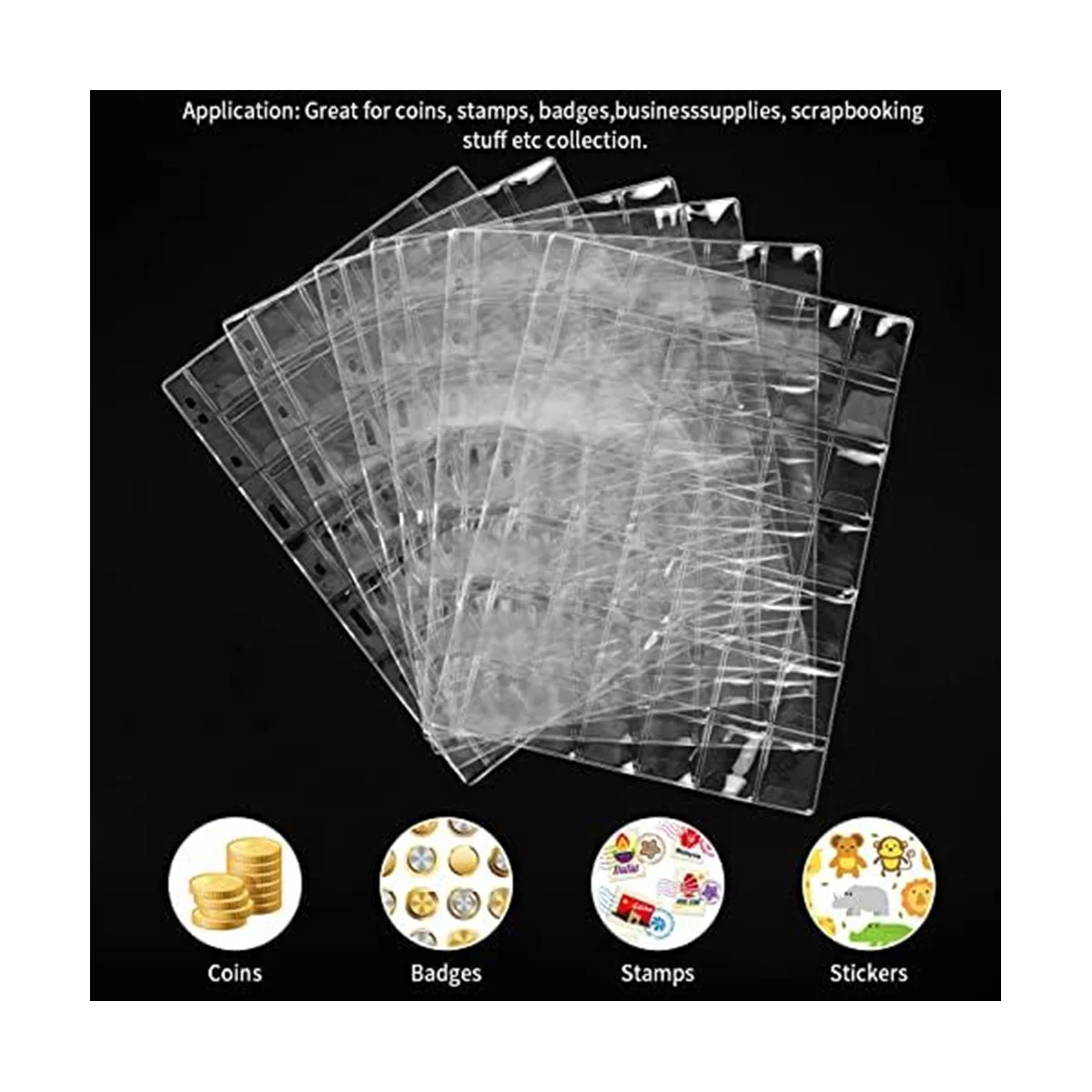 6Sheets Coin Collection Pages for Collectors, Coin Pages,for Dollar Bill Stamp,42-Pockets Per Sheet/252 Pockets in Total