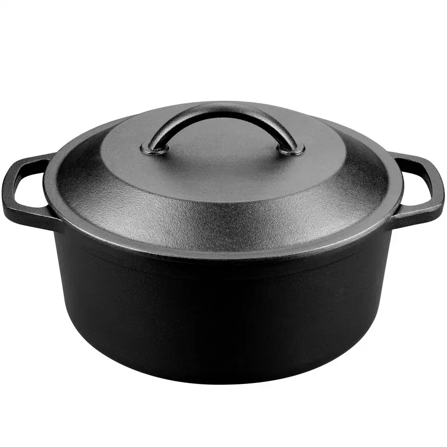 

Чугунная жаровня с крышкой, круглая, с двумя ручками, для плиты, кемпинга, гриля, индукции, электрических плит, черная, 6 кварт.