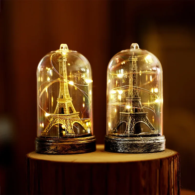 Mini Creative Retro Paris Eiffel Tower LED Light Display Students Room Decor Cabinet Decoration Gift Lighting Crafts Props