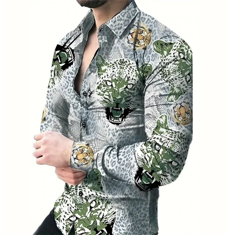 New Hawaiian Animals Luxury Designer Men\'s Shirt Single Breasted Top Casual 3D Printed Long Sleeve Gentlemen\'s Clothing Shirt