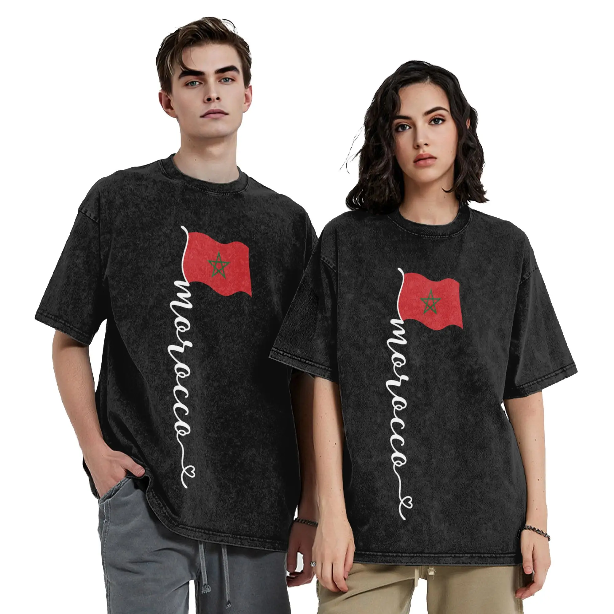 Morocco Flag Moroccan Washed T Shirt Streetwear  Novelty T-Shirts  Tee Shirt Men Women Short Sleeve Oversize Graphic