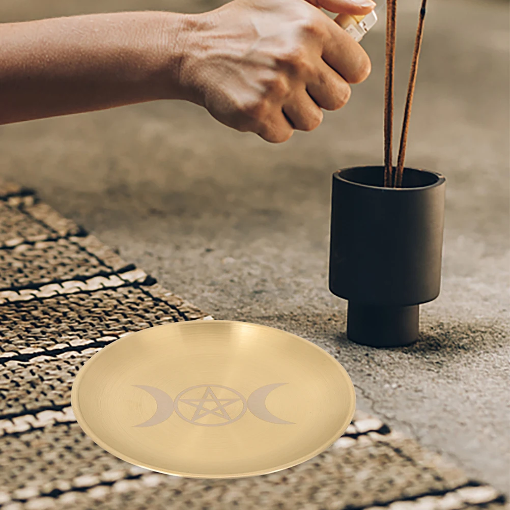 

2pcs Three-phase Moon Gold Plate Trays Decorative Altar Tray Polished Religious Offering Household Decoration