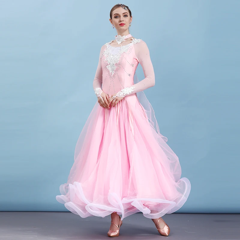 Costume de danse de salon latine personnalisé pour femmes adultes, robe de danse moderne, grande robe pivotante, robe de performance d'équipe professionnelle