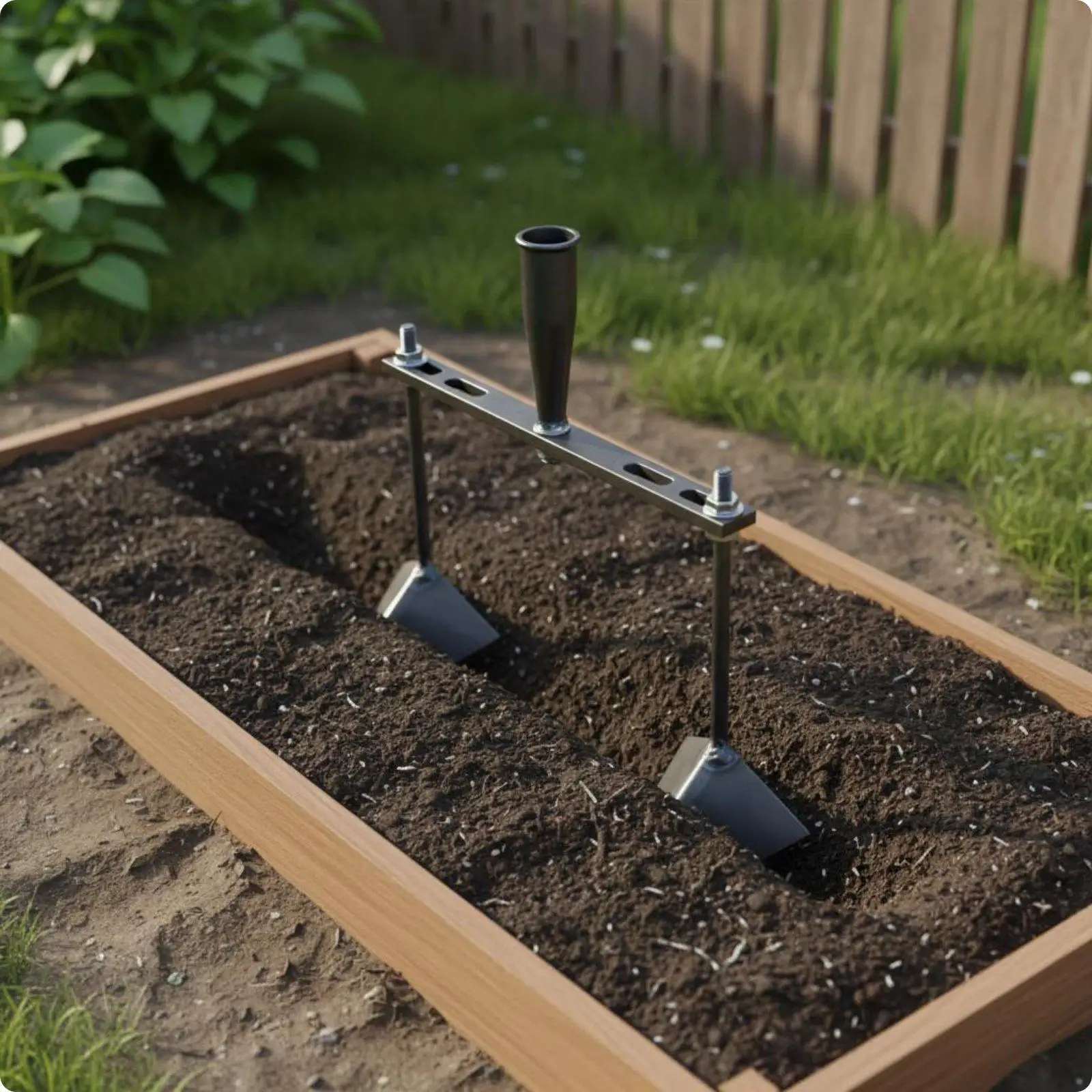Manual Trenching Hoe Manganese Steel Adjustable Furrower Head Heavy Duty Double Blades Garden Cultivator for Farmers, Gardeners,