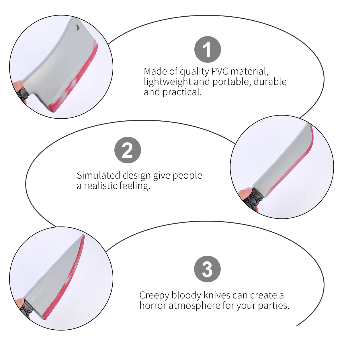 3 stuks gesimuleerde bloedige messen set lichtgewicht realistische Halloween rekwisieten kostuum partij horror decoratie Halloween bloedige messen