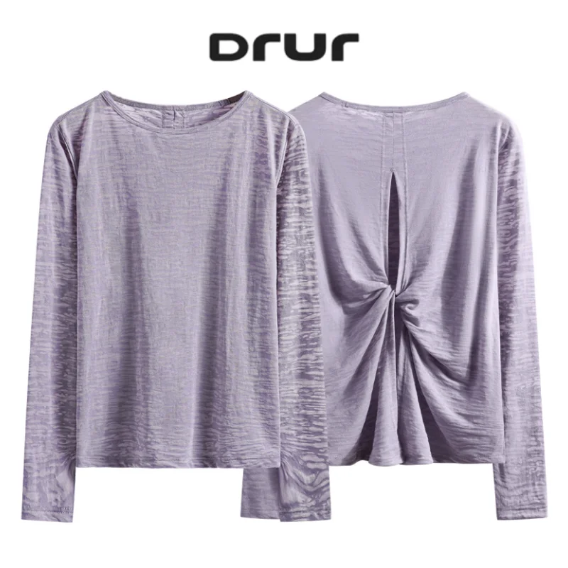 DRUR Backless Yoga Tops for Women and Long Sleeve Athletic Shirts and Ultra Soft Quick Dry Workout Shirt Dance Pilates Clothes