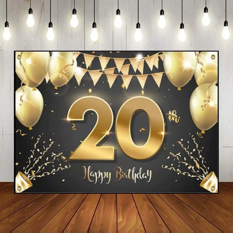 20 Years Party Wall The Breath of Youth Photography Backdrop Prince Princess Golden Photo Custom Decoration Happy 20th Birthday