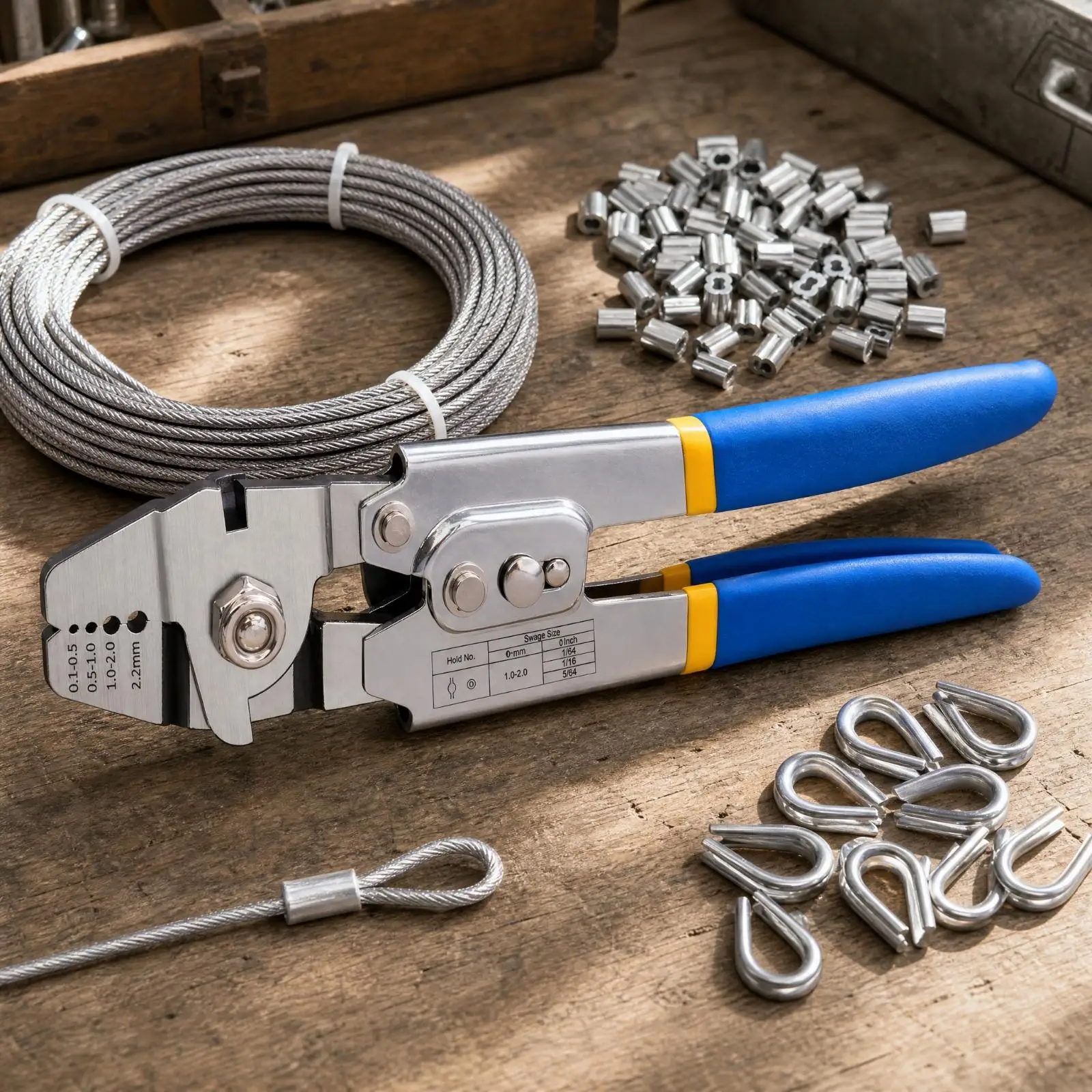 All Purpose Cable Crimping Pliers with Cutting Edge for Wire Rope Loop Making and Steel Sleeve Compression Work