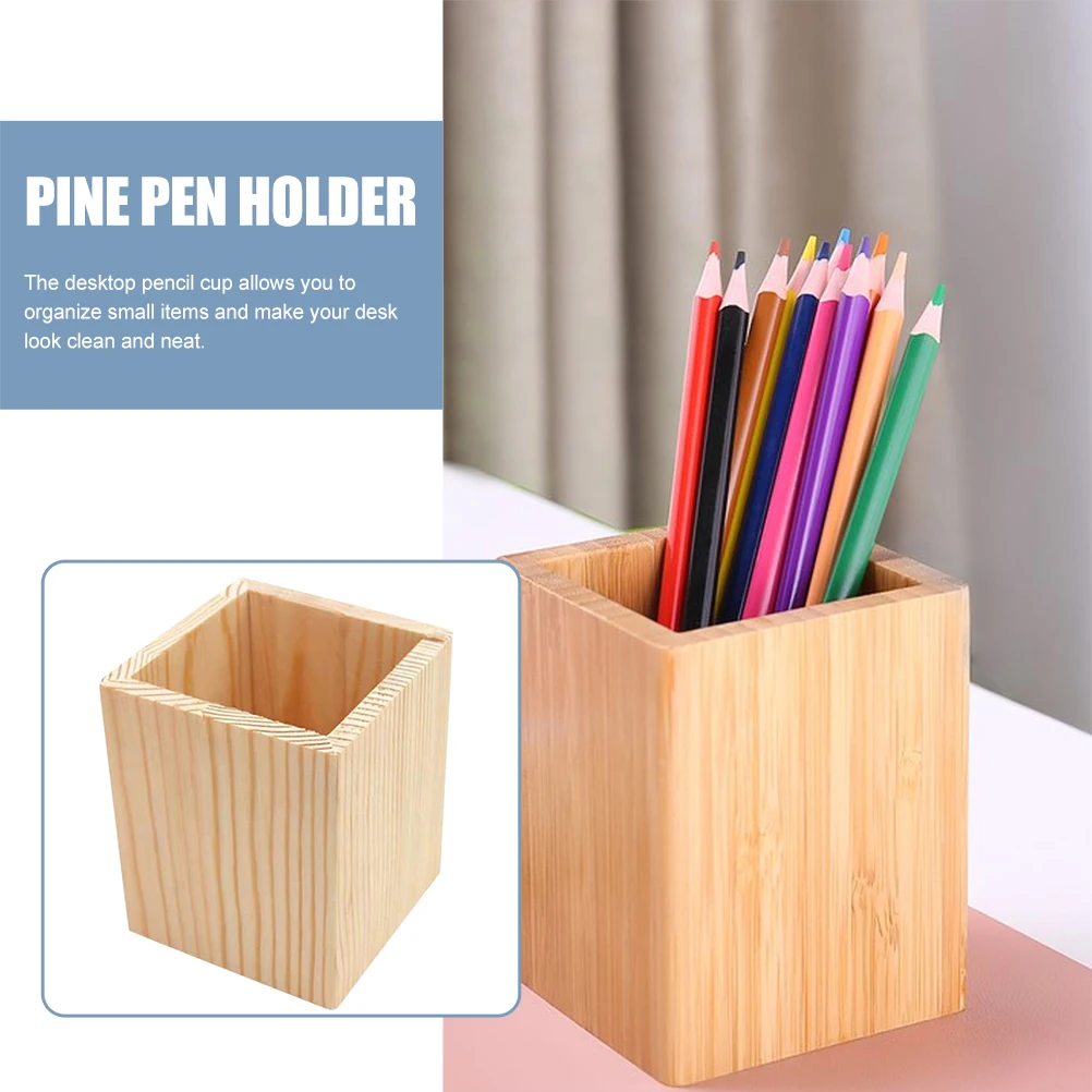 

2pcs Wooden Pen Holder Pine Pencil Cup Desktop Stationery Organizer Makeup Brush Storage Office Home Decor Wood Succulent
