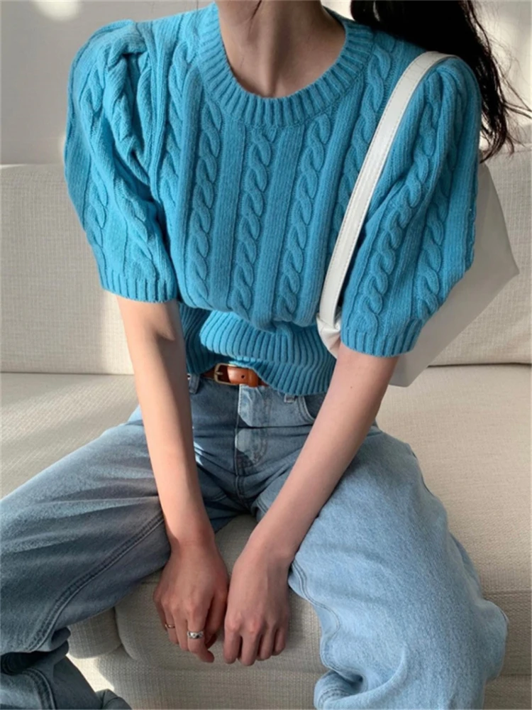 Colorfaith T9546DG nuovo 2024 Chic rosa manica a sbuffo moda coreana elegante signora ritaglio t-shirt donna primavera estate top corti