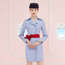 Air France Flight Attendant Uniform Professional Set Beauty Club European Airline Stewardess Work Clothes Slim Fit Dress + Hat